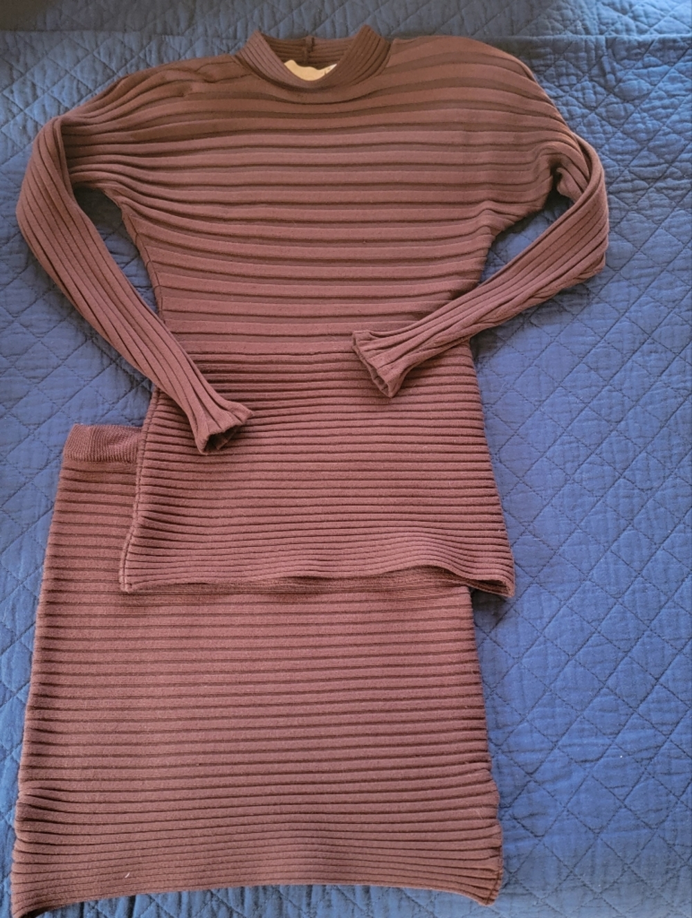 Cache Ribbed Two-Piece Set in Chocolate Brown